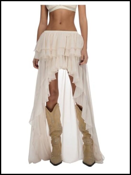 Dresses & Skirts - Western High Low Ruffle Chiffon Skirt - Cowgirl Country Concert Outfit